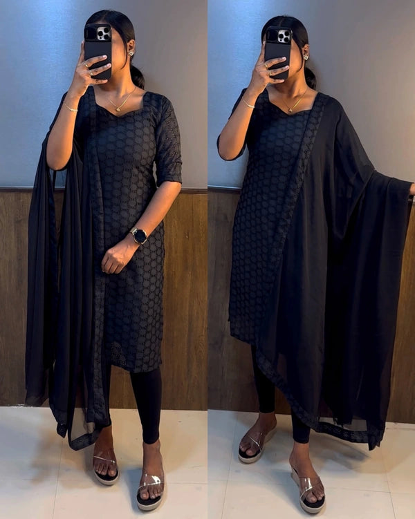 Elegant Purple Hakoba Cotton Kurti Set with Dupatta