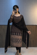 Elegant Black Printed Kurti Set with Matching Dupatta Black