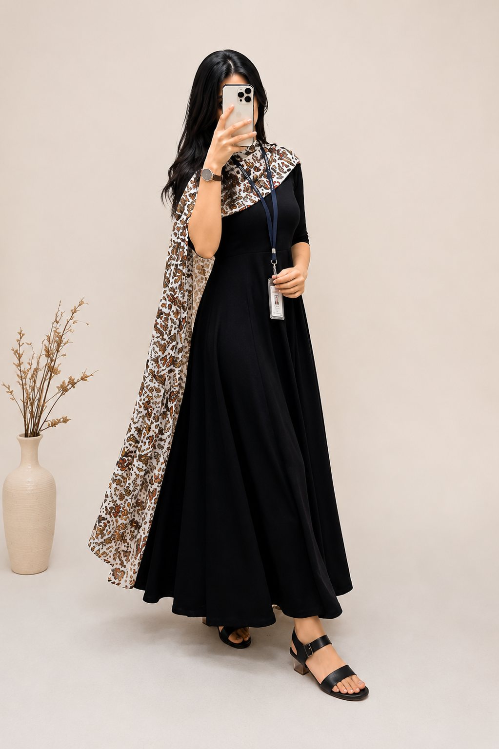 Elegant Black Anarkali Dress with Printed Dupatta