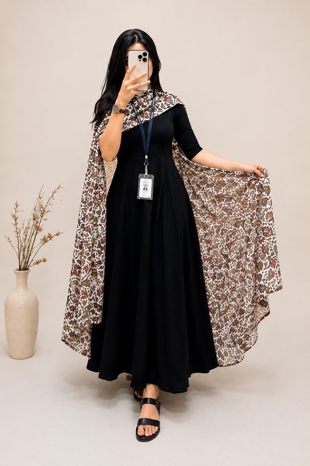 Elegant Black Anarkali Dress with Printed Dupatta