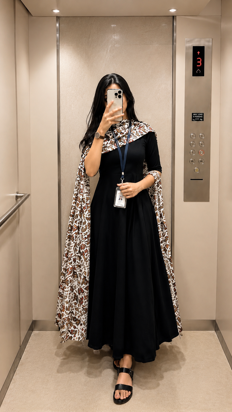 Elegant Black Anarkali Dress with Printed Dupatta