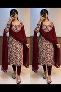 Classic Maroon kalamkri Cotton Kurti Set | Printed Ethnic Wear with Dupatta