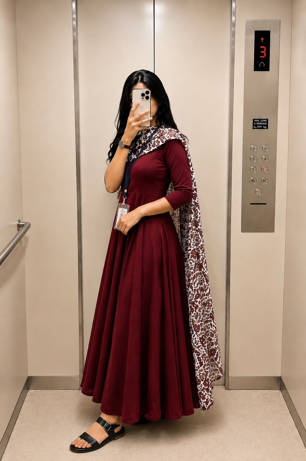 Elegant Maroon Anarkali Dress with Printed Dupatta