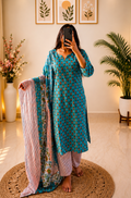 Sky Blue Floral Cotton Kurta Palazzo Set with Dupatta
