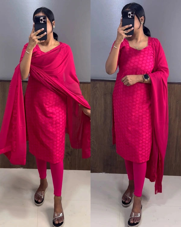 Elegant Purple Hakoba Cotton Kurti Set with Dupatta