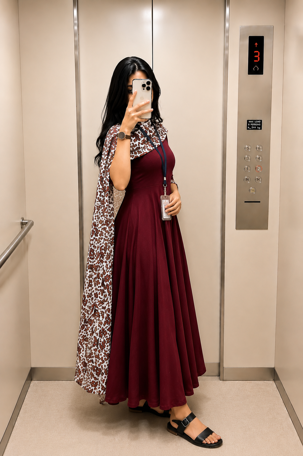 Elegant Maroon Anarkali Dress with Printed Dupatta