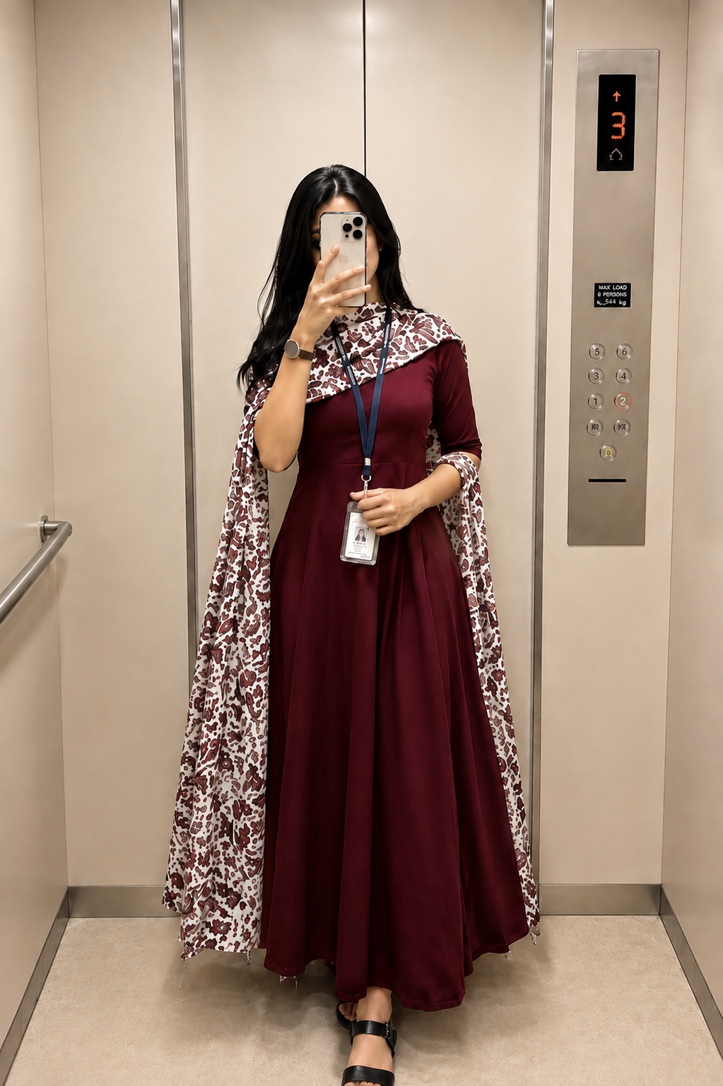Elegant Maroon Anarkali Dress with Printed Dupatta